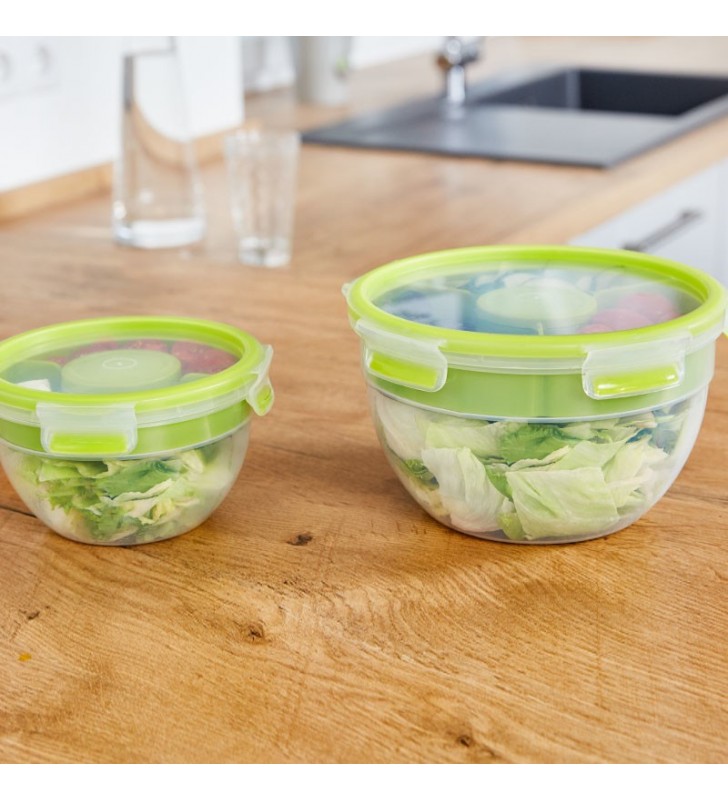 EMSA CLIP & GO Salad box XL Rotunde Cutie 2,6 L Verde, Transparente 3 buc.