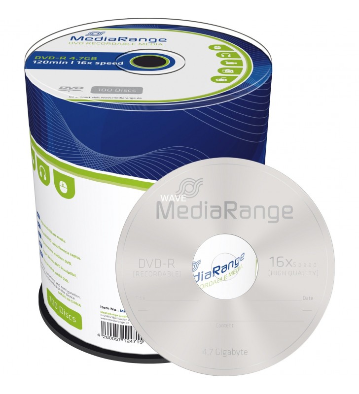 MediaRange  DVD-R 4,7 GB, DVD-uri goale (16x, 100 bucăți)