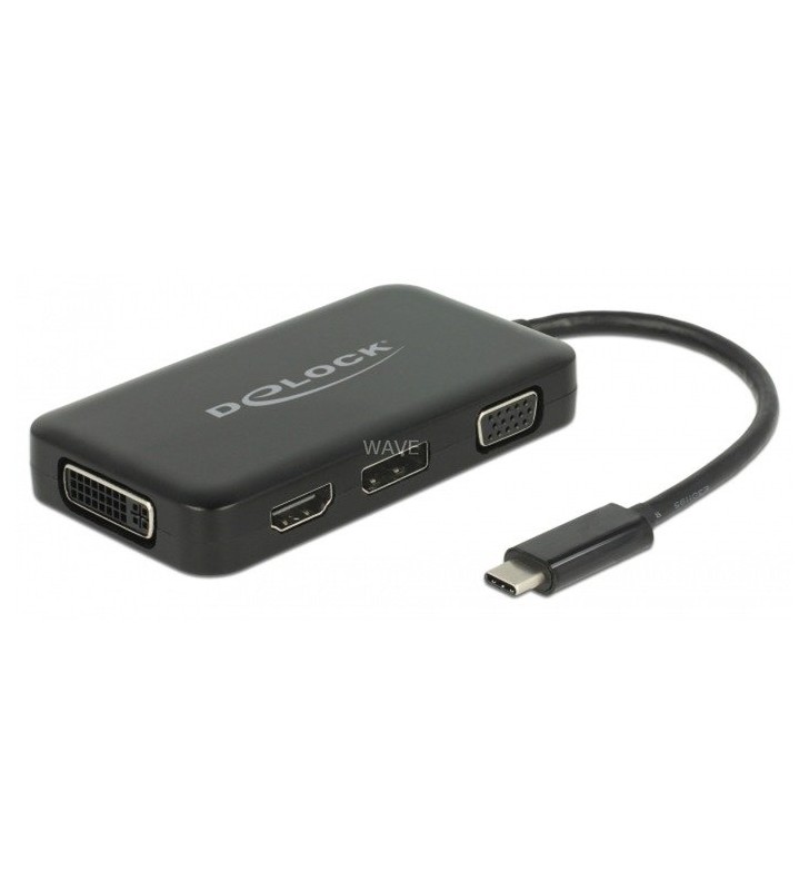 Adaptor DeLOCK  USB-C (male) - VGA + HDMI + DVI + DisplayPort (female) (negru)