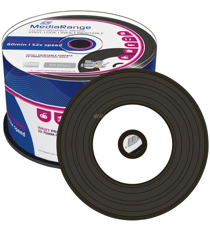 MediaRange  CD-R 700 MB, CD-uri goale (52x, 50 buc, imprimabil, vinil opt.)