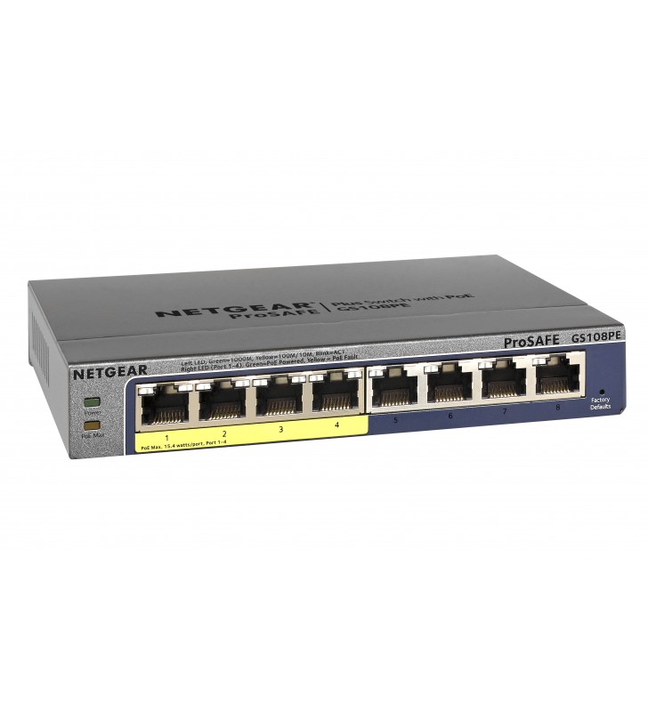 Netgear GS108PE Gestionate Gigabit Ethernet (10/100/1000) Negru Power over Ethernet (PoE) Suport