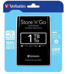 Verbatim Store 'n' Go hard-disk-uri externe 1000 Giga Bites Negru