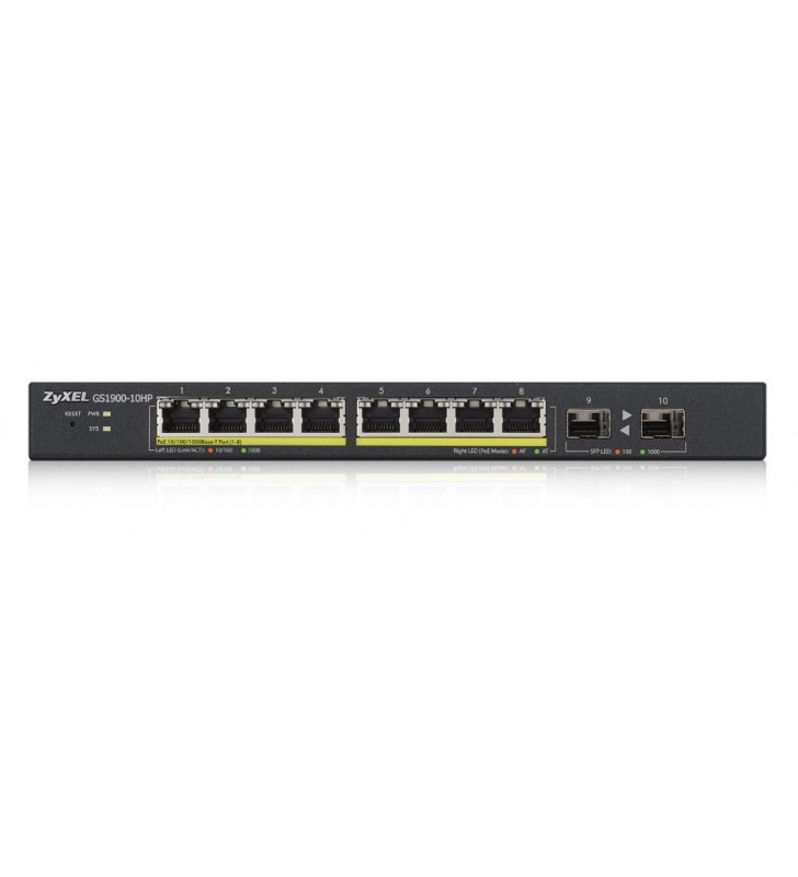 Zyxel GS1900-10HP Gestionate L2 Gigabit Ethernet (10/100/1000) Negru 1U Power over Ethernet (PoE) Suport