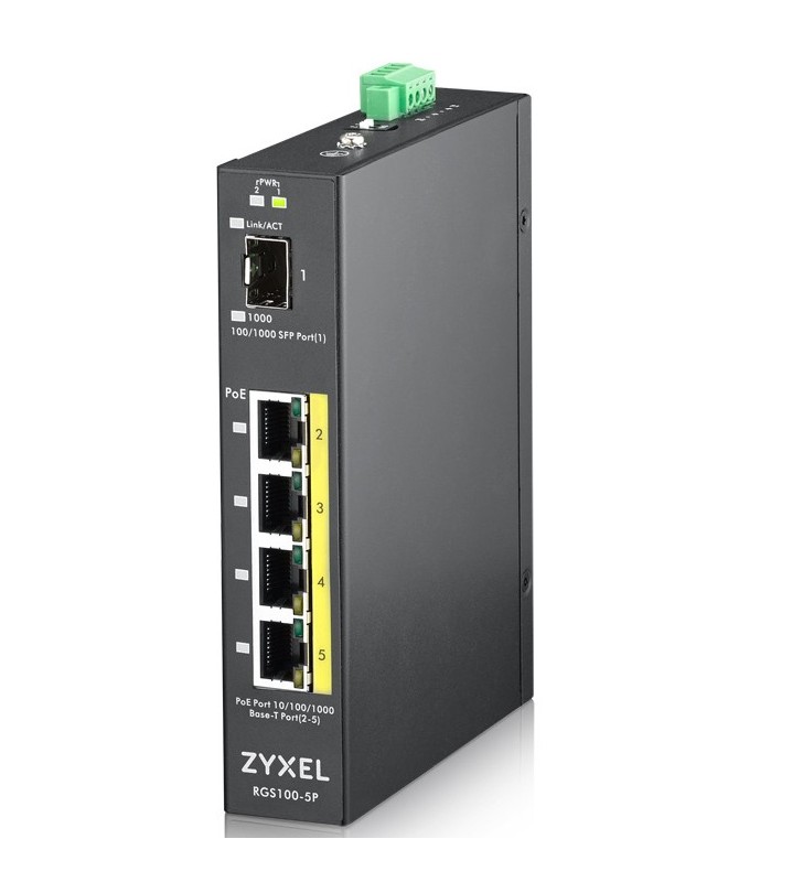 Zyxel RGS100-5P Fara management L2 Gigabit Ethernet (10/100/1000) Negru Power over Ethernet (PoE) Suport