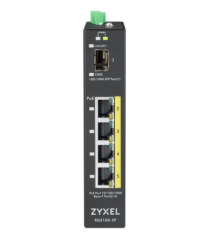 Zyxel RGS100-5P Fara management L2 Gigabit Ethernet (10/100/1000) Negru Power over Ethernet (PoE) Suport