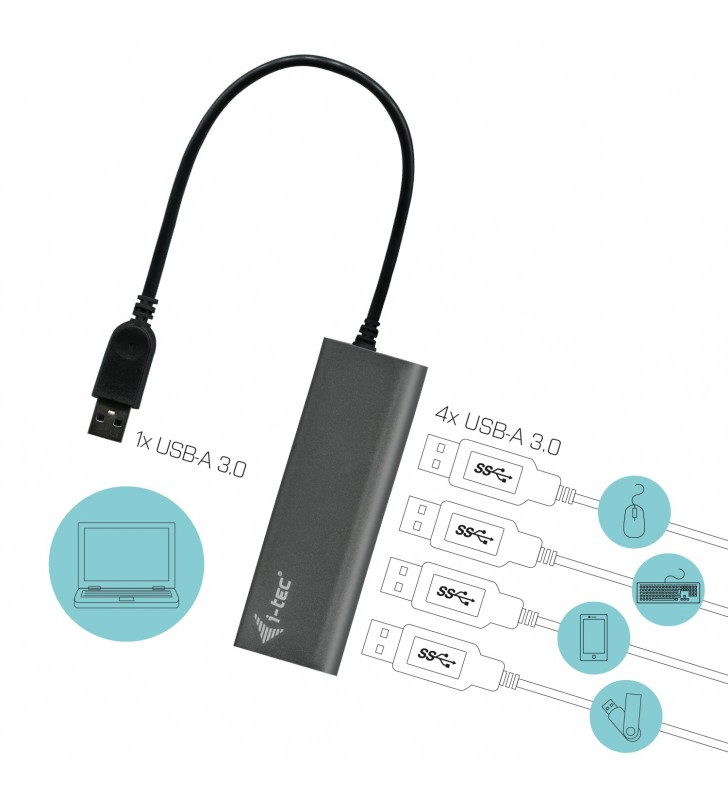 i-tec Metal U3HUB448 hub-uri de interfață USB 3.2 Gen 1 (3.1 Gen 1) Type-A 5000 Mbit/s Gri