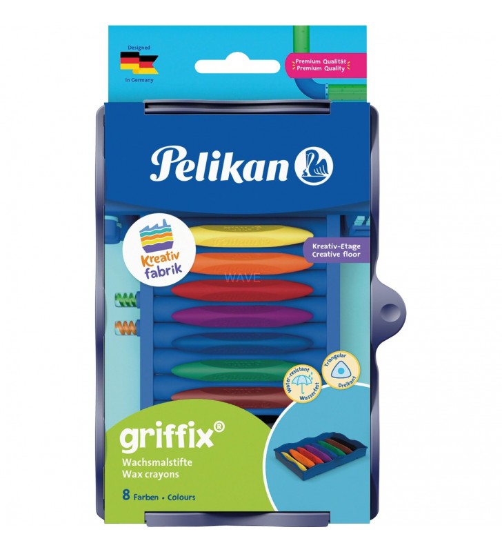 Pelikan  Kreativfabrik W3/8 creioane creioane cu ceară griffix wf 8 ST, set (impermeabil, 8 bucăți în strat universal, inclusiv foaia de autocolante)
