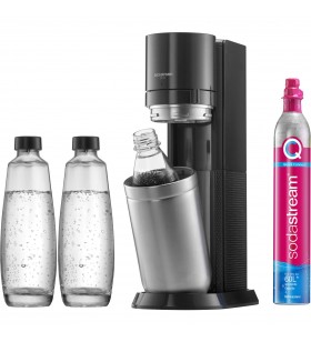 Pachet de valoare SodaStream  Duo din titan, filtru de apă minerala (gri închis/oțel inoxidabil, inclusiv 2 sticle de sticlă, sticlă de plastic, butelie de CO₂)