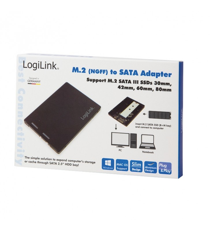 ADAPTOR LOGILINK M.2 (M) la S-ATA 3 (T), adaptor pt. SSD M.2 la S-ATA, "AD0019"
