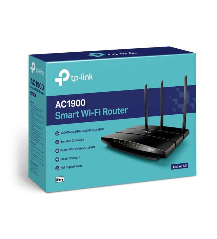 TP-LINK AC1900 router wireless Bandă dublă (2.4 GHz/ 5 GHz) Gigabit Ethernet Negru