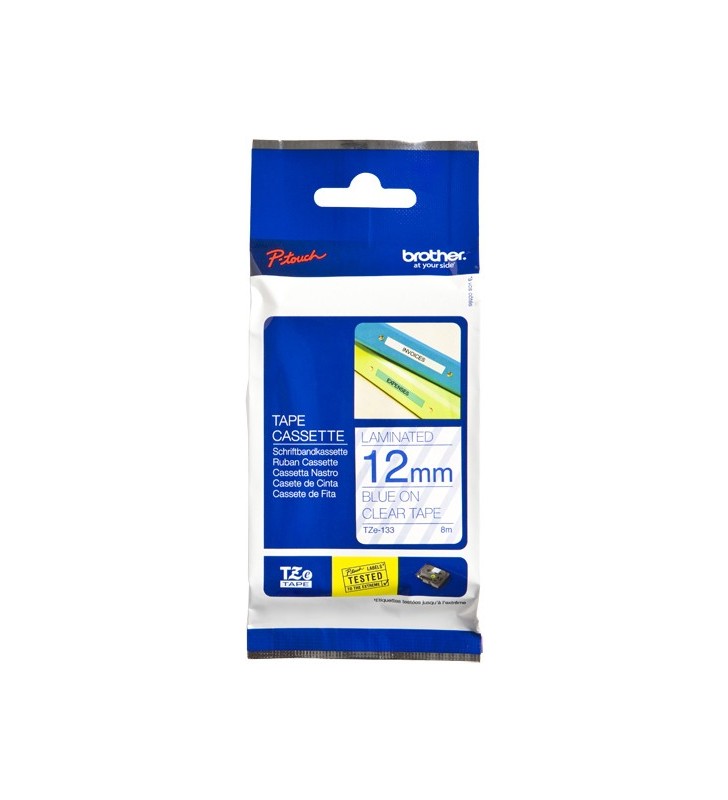 TZE-133 LAMINATED TAPE 12MM 8M/BLUE ON CLEAR