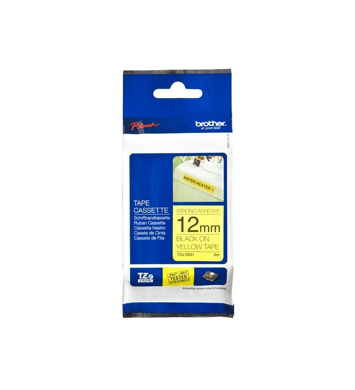 TZE-S631 LAMINATED TAPE 12MM 8M/BLACK ON YELLOW EXTRA-STRONG