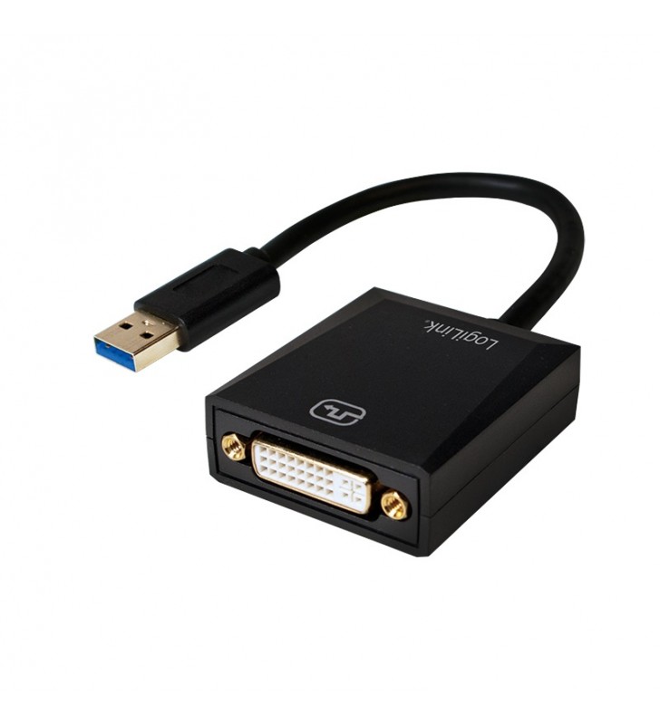 CABLU video LOGILINK, adaptor USB 3.0 (T) la DVI-I DL (M), 10cm, rezolutie maxima Full HD (1920 x 1080) la 60 Hz, negru, "UA023