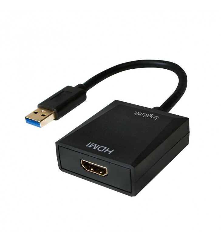 CABLU video LOGILINK, adaptor USB 3.0 (T) la HDMI (M), 10cm, rezolutie maxima Full HD (1920 x 1080) la 60 Hz, negru, "UA0233"