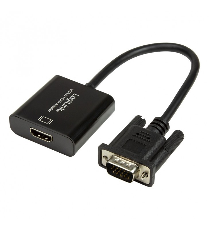 CABLU video LOGILINK, adaptor VGA (T) + Jack 3.5mm (T) la HDMI (M), 15cm, rezolutie maxima Full HD (1920 x 1080) la 60Hz, conect