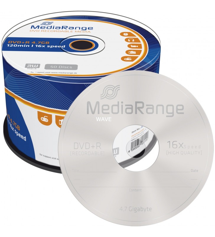 MediaRange  DVD+R 4,7 GB, DVD-uri goale (16x, 50 bucăți)