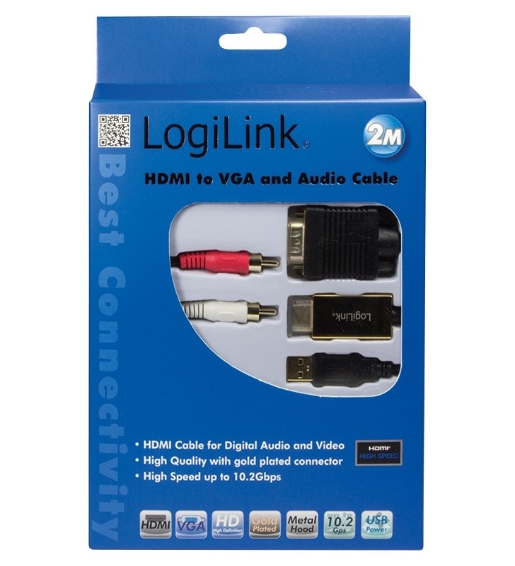 CABLU video LOGILINK, splitter HDMI (T) la VGA (T) + 2 x RCA (T) + USB 2.0, 2m, rezolutie maxima 720p, negru, "CV0052A"