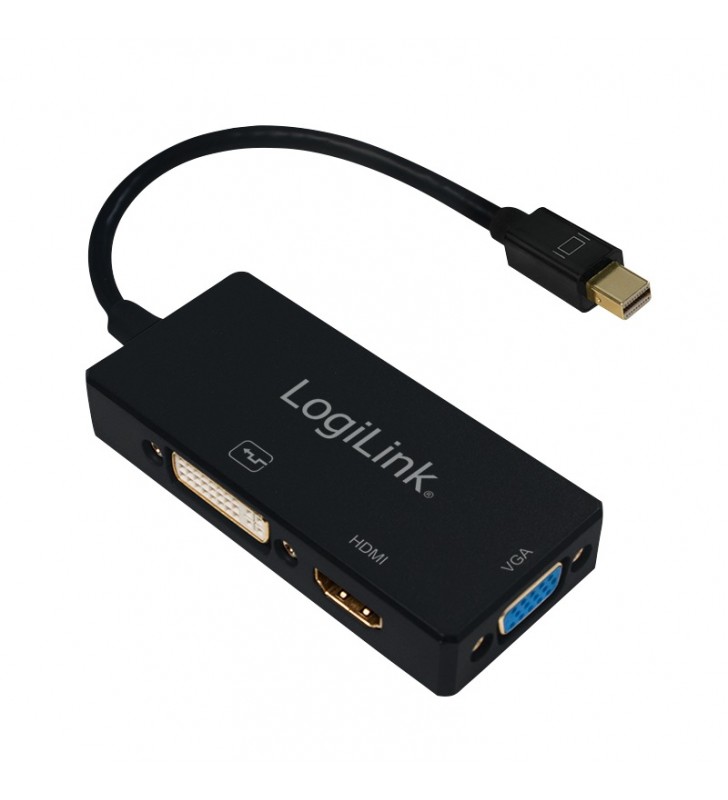 CABLU video LOGILINK, splitter Mini-DisplayPort (T) la HDMI (M) + DVI-I DL (M) + VGA (M), 10cm, rezolutie maxima 4K UHD (3840 x