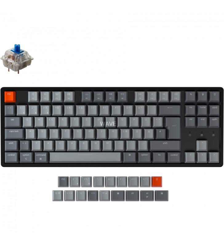 Keychron  K8, tastatură pentru jocuri (negru/gri, aspect DE, Gateron Blue, cadru de aluminiu, RGB)