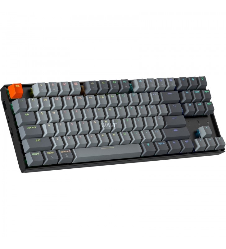 Keychron  K8, tastatură pentru jocuri (negru/gri, aspect DE, Gateron Blue, cadru de aluminiu, RGB)