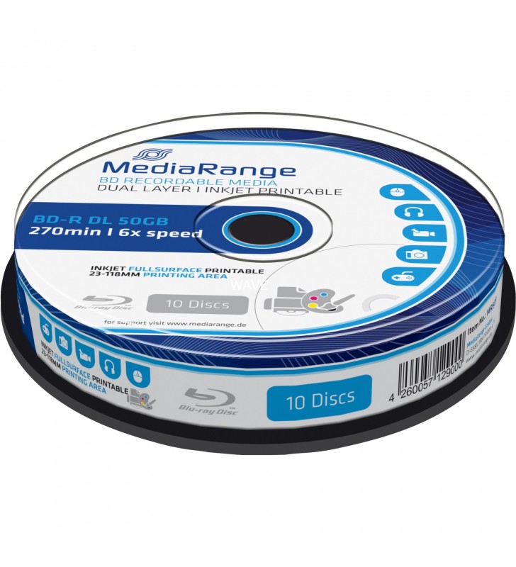 MediaRange  BD-R 50 GB, Blu-ray blank (6x, 10 bucăți, imprimabil)