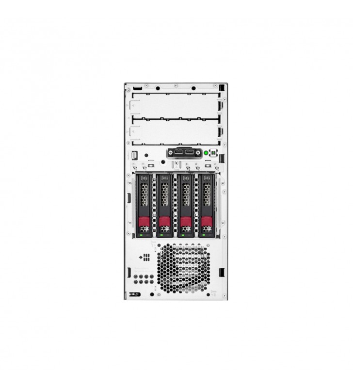 HPE ProLiant ML30 Gen10 Plus tower server with one Intel® Xeon® E-2314 processor, 16 GB memory, 4 large form factor non-hot-plug chassis, and one 350W non-hot-plug power supply