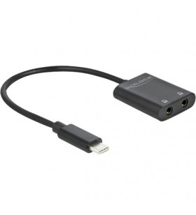 Splitter audio DeLOCK  USB-C - 2x mufă jack, splitter și comutatoare (negru, 15 cm)