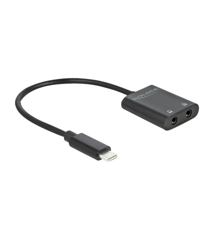 Splitter audio DeLOCK  USB-C - 2x mufă jack, splitter și comutatoare (negru, 15 cm)