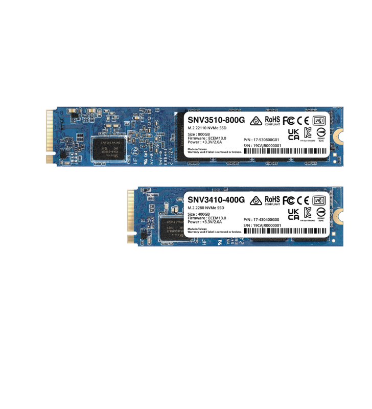 SYNOLOGY SNV3510 800GB M.2 NVMe SSD PCIe 3.0 x4 3100MB/s read 1000MB/s write, "SNV3510-800G"