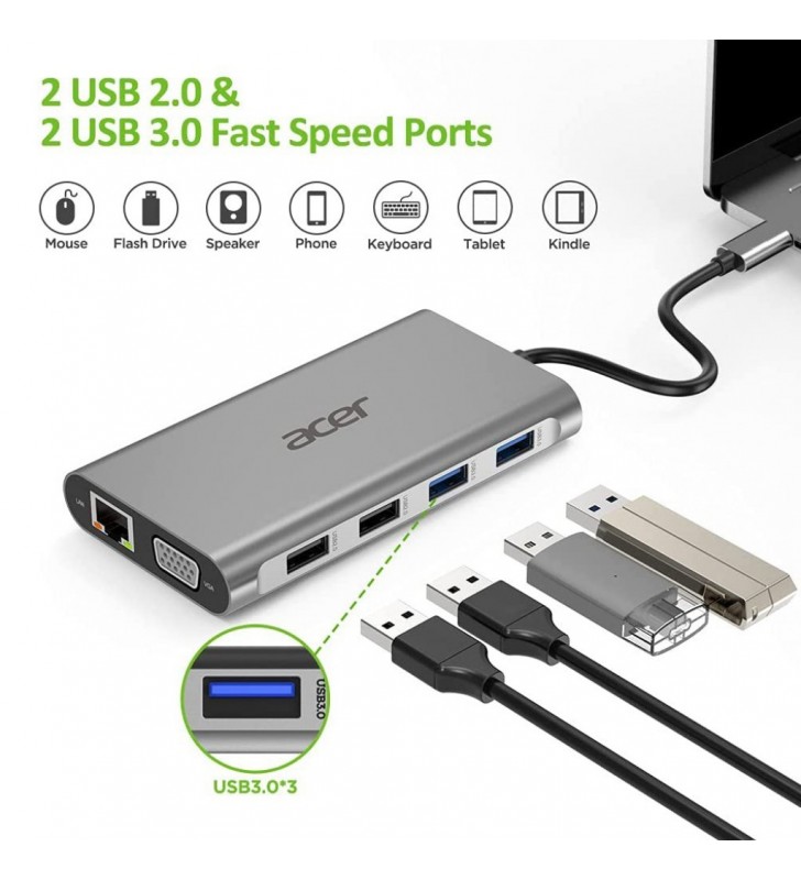 Acer 11in1 Type C dongle Prin cablu USB 3.2 Gen 1 (3.1 Gen 1) Type-C Argint