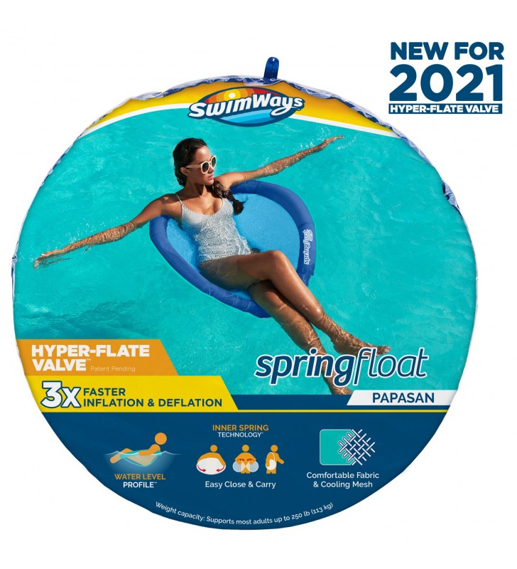 SwimWays Spring Float Papasan Inflatable Pool Lounger with Hyper-Flate Valve Albastru Monocrom Articol plutitor pentru stat