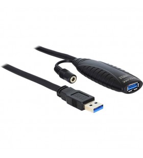 Extensie DeLOCK  USB 3.0, activ, cablu prelungitor (negru, 10 m, cu priză DC)