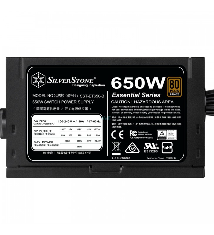 SilverStone  SST-ET650-B v1.4 650W, sursă de alimentare pentru computer (negru, 4x PCIe, 650 wați)