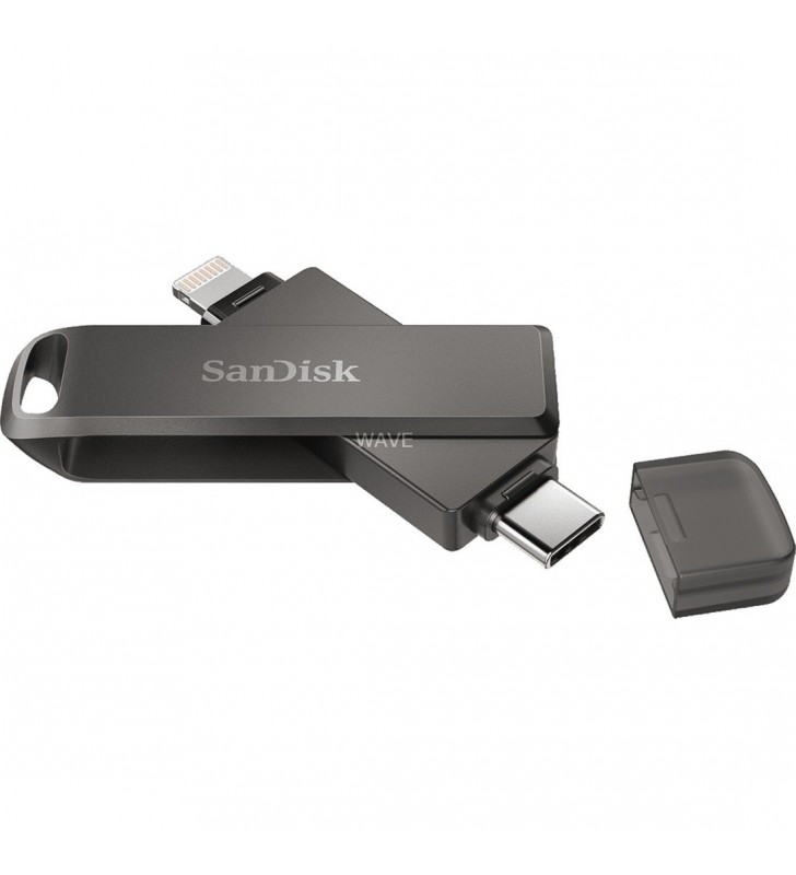 Stick USB SanDisk  iXpand Luxe de 128 GB (negru, USB-C 3.2 Gen 1, conector Apple Lightning)