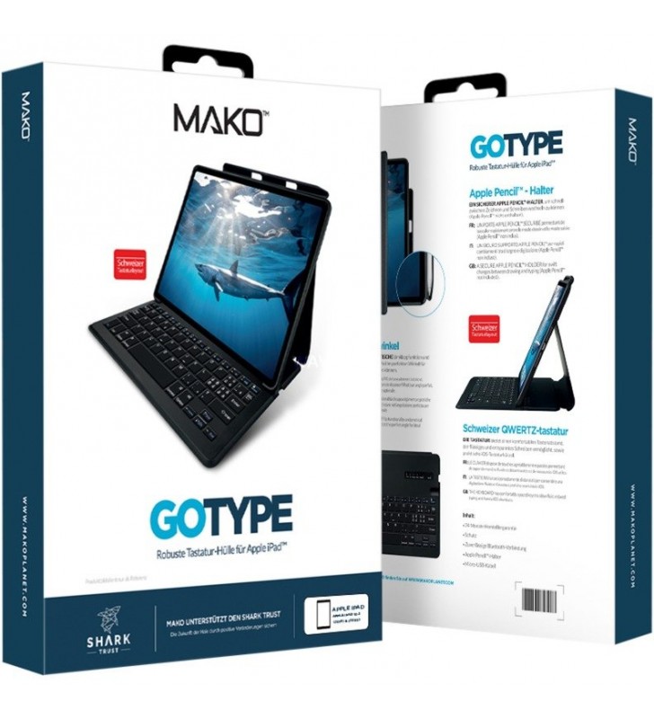 Husă cu tastatură Mako  Go Type pentru iPad 10.2, tastatură (negru, aspect DE)