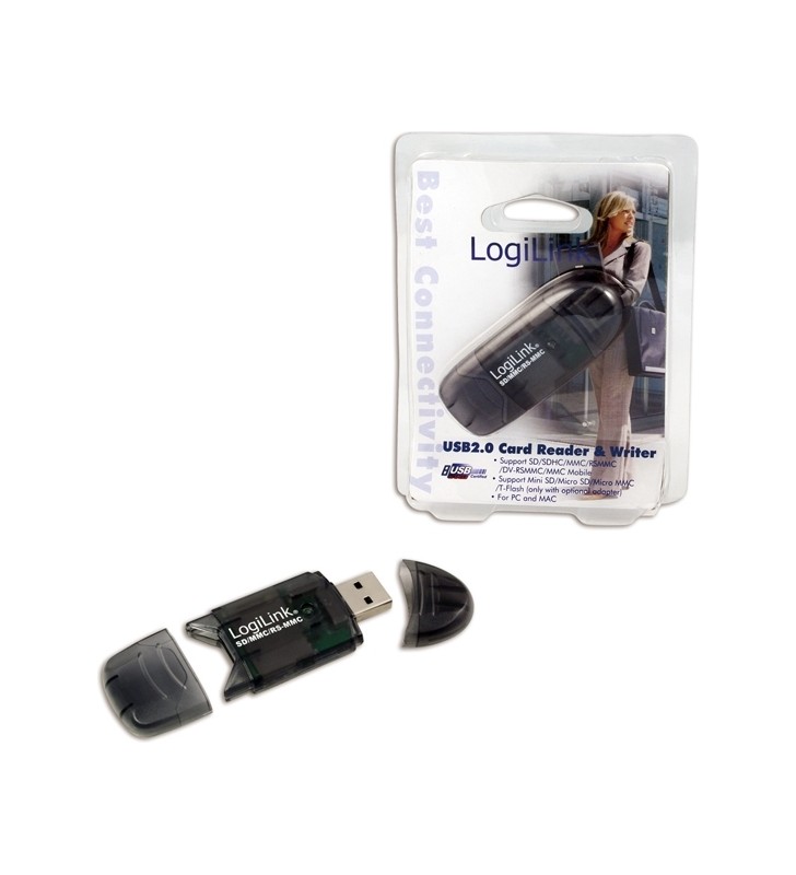 CARD READER extern LOGILINK, USB 2.0,  pentru MMC, RS-MMC, SD, SDHC, viteza 480Mbps, greutate: 28g si dimensiuni: 105x138x20mm,