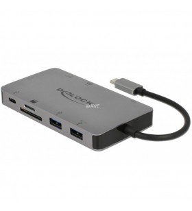 Stație de andocare USB-C DeLOCK  4K, stație de andocare (argintiu, HDMI, VGA, USB-A, RJ-45)