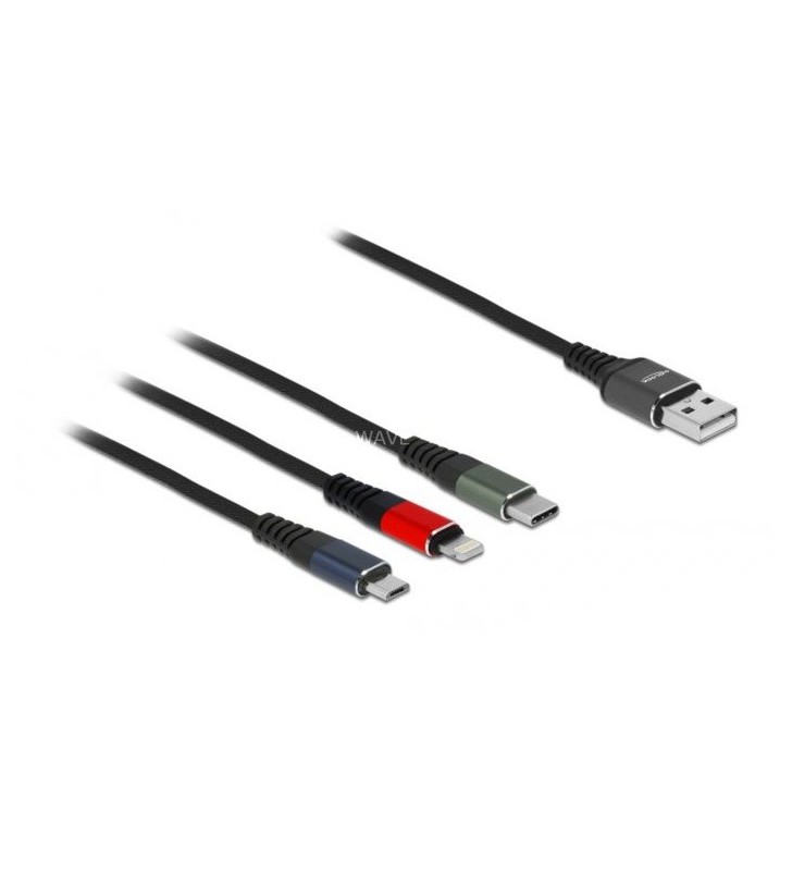 Cablu de încărcare USB DeLOCK  3-în-1 USB-A - Lightning + Micro USB + USB-C (multicolor, 1 metru)