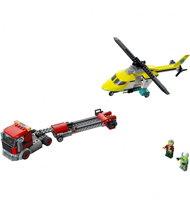 Jucărie de construcție LEGO  60343 City Transporter cu elicopter (Jucărie de la 5 ani cu camion, elicopter de salvare și minifigurine, idee de cadou)