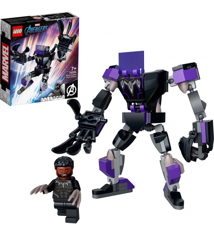 Jucărie de construcție mecanică LEGO  76204 Marvel Super Heroes Black Panther (Figură de colecție, jucărie super-erou pentru copii cu vârsta peste 7 ani cu minifigură, figurină de acțiune Avengers)
