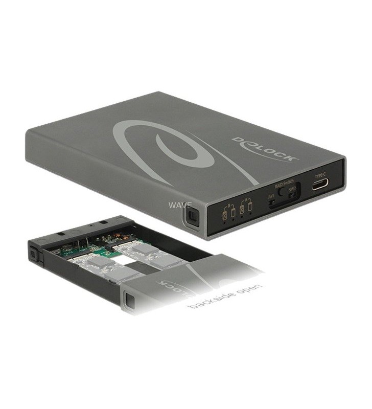 DeLOCK  2x SSD M.2 Key B - USB 3.1 Gen 2 USB Type-C, carcasa unității (gri, cu RAID)