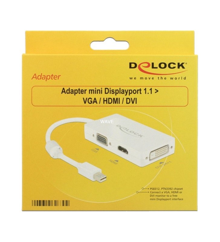 Adaptor DeLOCK  MiniDisplayport - VGA/HDMI/DVI (alb, 16 cm)