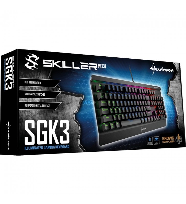 Tastatură pentru jocuri Sharkoon  SKILLER MECH SGK3 (negru, aspect SUA, Kailh Brown, Kailh Brown, aspect SUA)