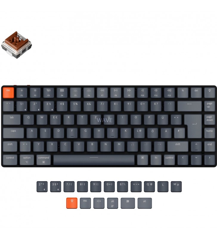 Tastatură pentru jocuri Keychron  K3 versiunea 2 (negru/gri, aspect DE, Keychron Low Profile Optical Brown, hot-swap, cadru din aluminiu, RGB)