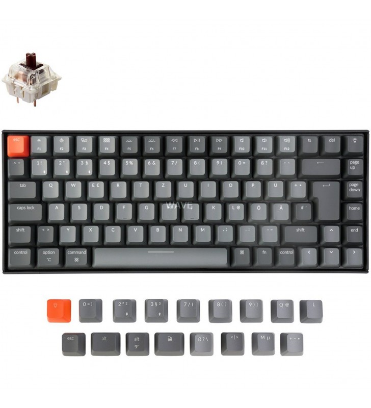 Tastatură pentru jocuri Keychron  K2 versiunea 2 (negru/gri, aspect DE, Gateron Brown, hot-swap, RGB)