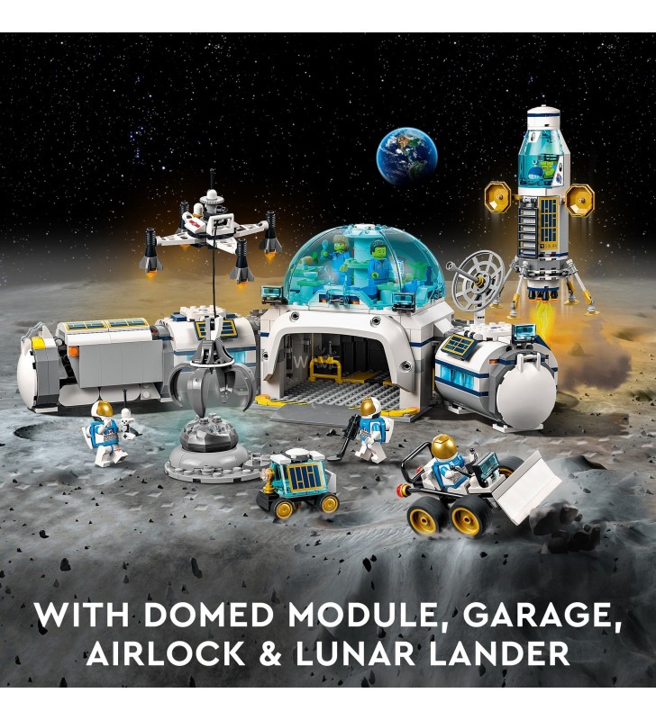 Jucărie de construcție a bazei de cercetare lunară LEGO  60350 City (Jucărie spațială din seria LEGO NASA cu minifigurine de astronauți, de la 7 ani)