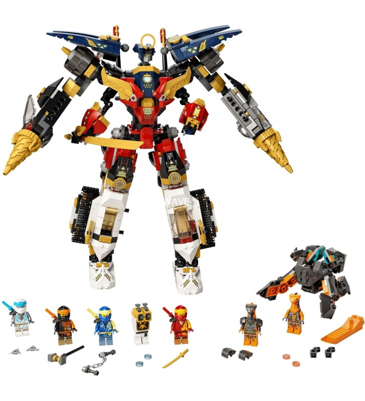 Jucărie de construcție LEGO  71765 NINJAGO Ultra Combo Ninja Mech (jucărie 4 în 1 în vârstă de peste 9 ani cu mașină de jucărie, jet și tanc, set cadou cu vehicule și 7 figurine)