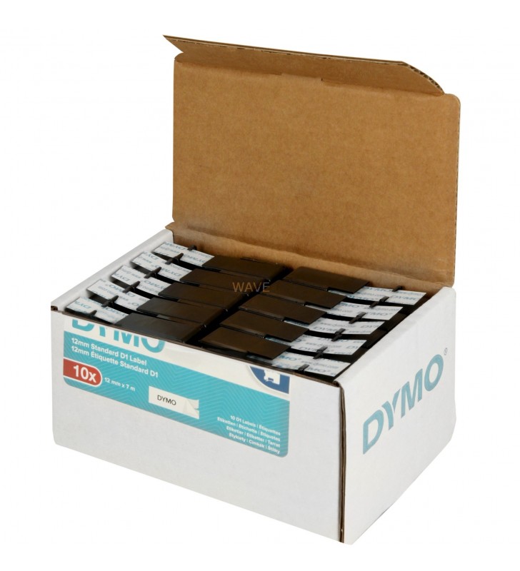 Bandă Dymo  D1 ORIGINAL VALUE PACK negru pe alb, 12mm x 7m (10 bucăți, 2093097)
