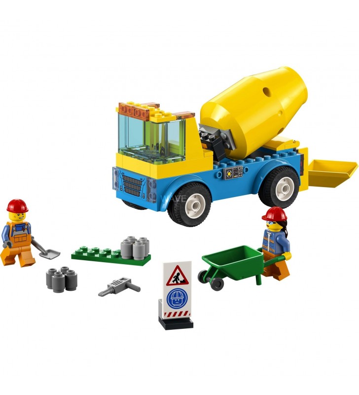 Jucărie de construcție LEGO  60325 City Mixer de ciment (Jucărie camion cu șantier, vehicule de construcții și minifigurine pentru copii cu vârsta peste 4 cadou creativ)