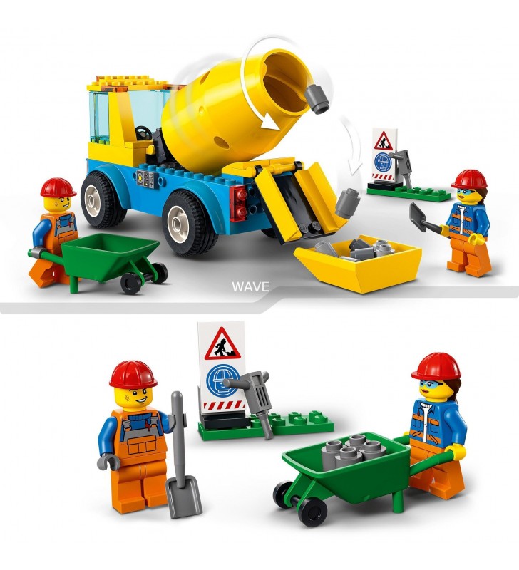 Jucărie de construcție LEGO  60325 City Mixer de ciment (Jucărie camion cu șantier, vehicule de construcții și minifigurine pentru copii cu vârsta peste 4 cadou creativ)